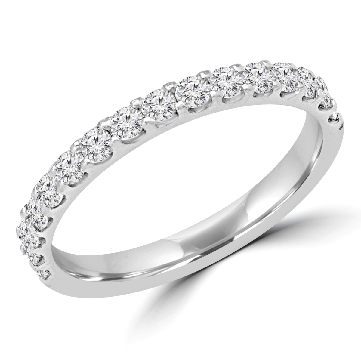 MD180498-5 0.6 CTW Round Diamond Semi-Eternity Wedding Band Ring in 14K White Gold - Size 5