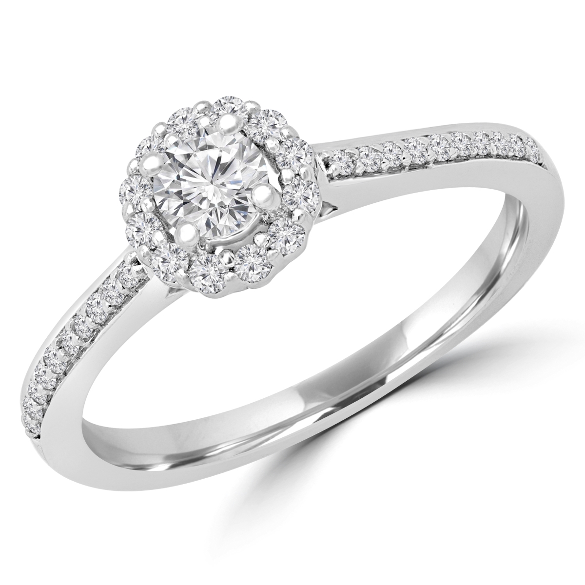 MD190118-3 0.3 CTW Round Diamond Halo Engagement Ring in 14K White Gold - Size 3