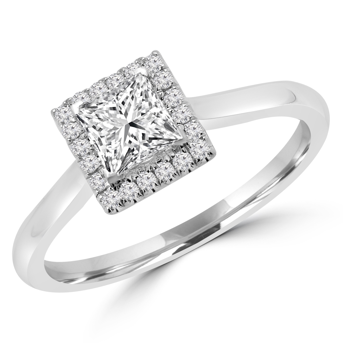 Picture of Majesty Diamonds MD180476-P 0.62 CTW Princess Diamond Promise V-Prong Halo Engagement Ring in 14K White Gold