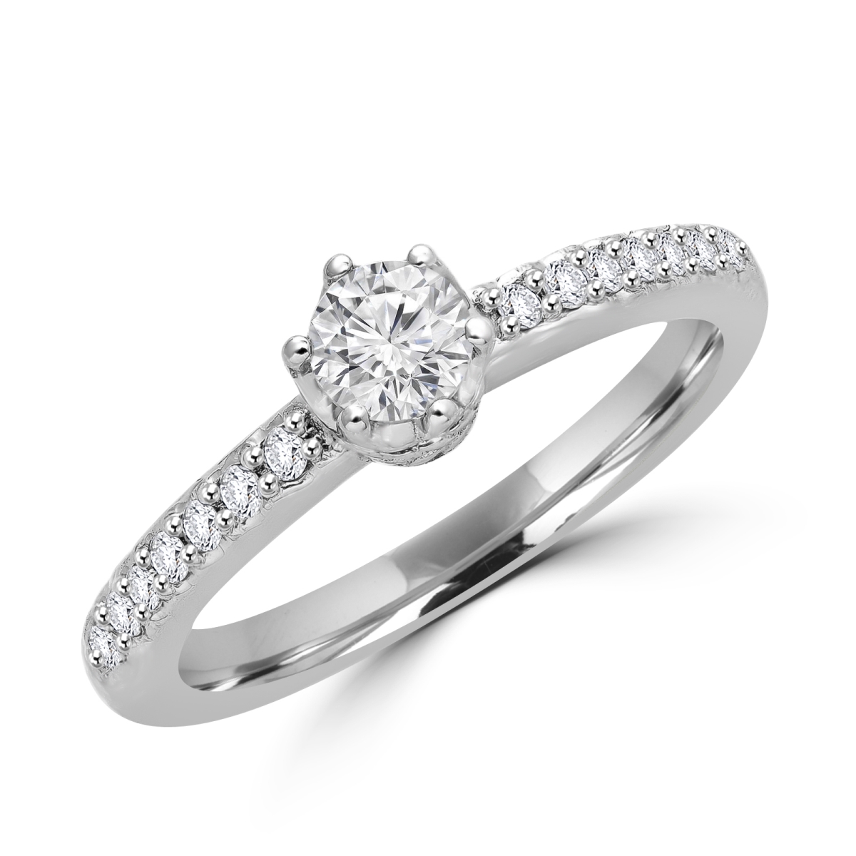 MD180077-3.5 0.4 CTW Round Diamond Solitaire with Accents Engagement Ring in 14K White Gold - Size 3.5