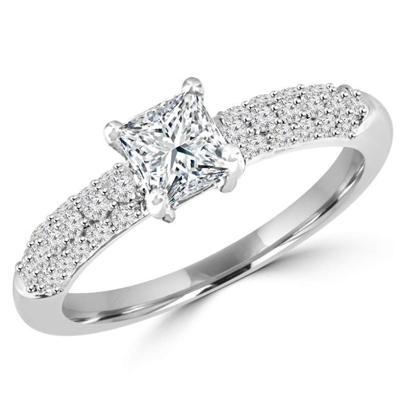 0.75 CTW Princess Diamond Vintage Solitaire with Accents Engagement Ring in 14K White Gold - Size 4.25