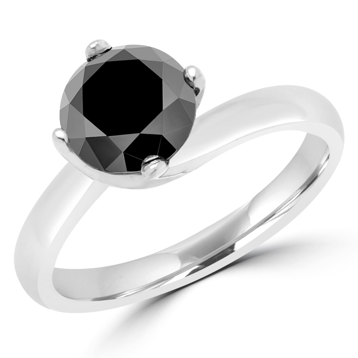 MD180258-7 2.1 CT Round Black Diamond Solitaire Engagement Ring in 10K White Gold - Size 7