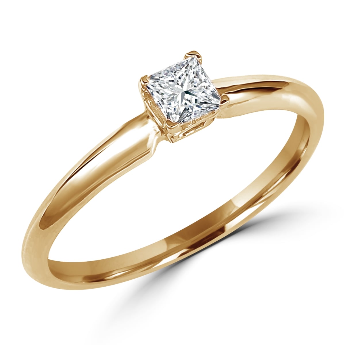 0.16 CT Princess Diamond Promise Solitaire Engagement Ring in 10K Yellow Gold - Size 7.75