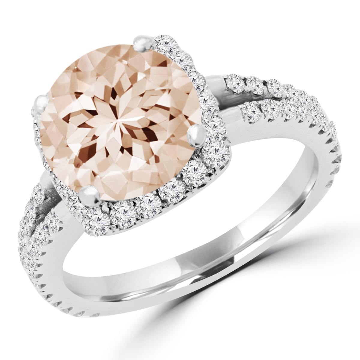 Picture of Majesty Diamonds MD180259-3.25 3.2 CTW Round Pink Morganite Halo Cocktail Ring in 10K White Gold - Size 3.25