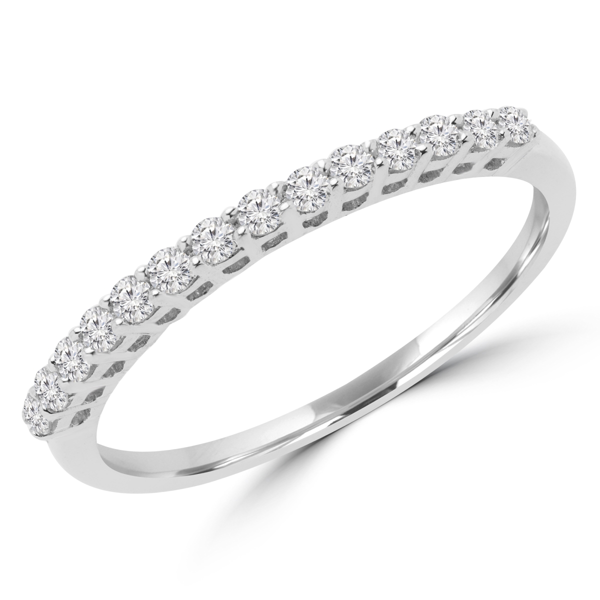 MD180274-3.25 0.2 CTW Round Diamond Semi-Eternity Wedding Band Ring in 18K White Gold - Size 3.25
