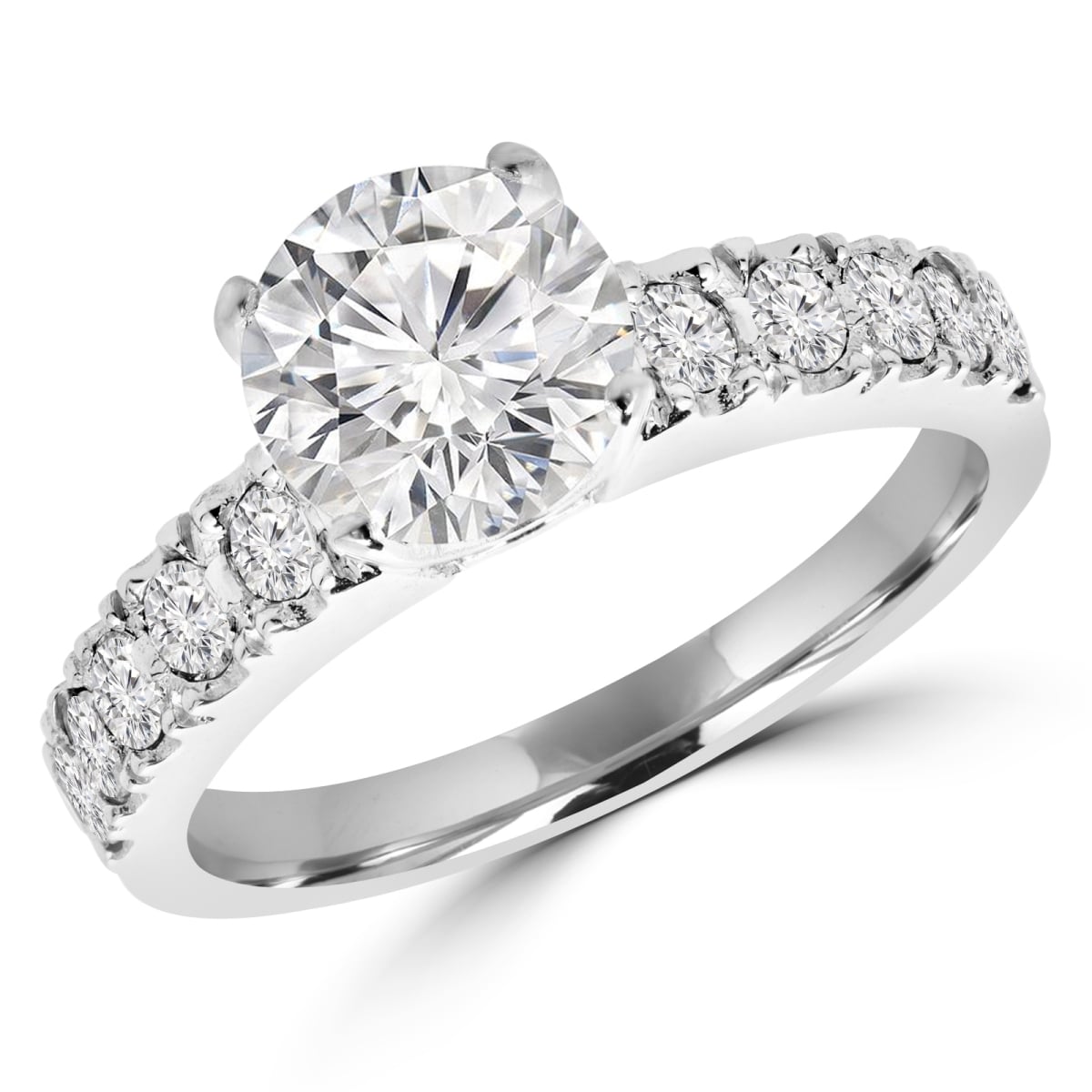 MD180405-3.25 0.9 CTW Round Diamond Solitaire with Accents Engagement Ring in 14K White Gold - Size 3.25