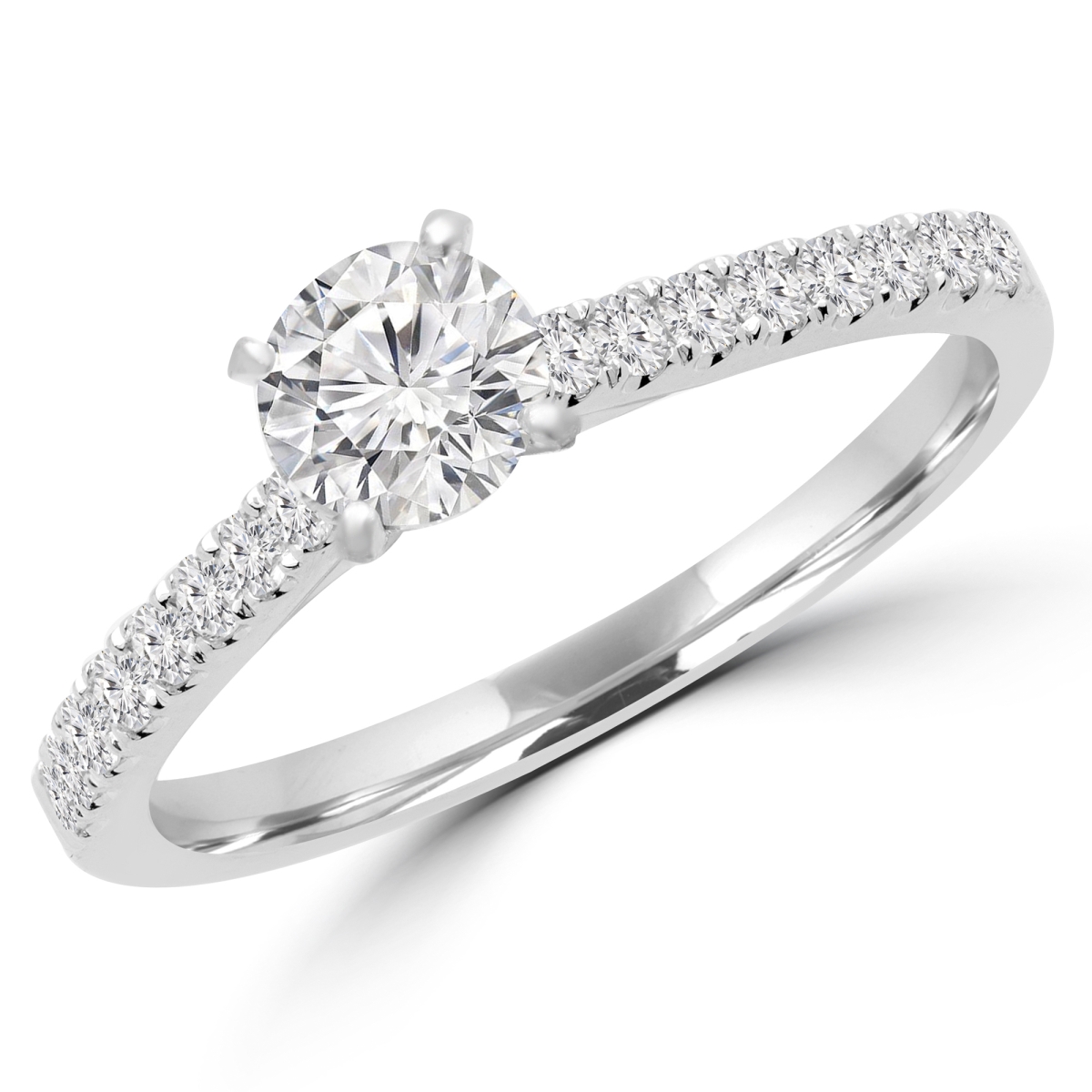 MD190068-3.5 0.6 CTW Round Diamond Solitaire with Accents Engagement Ring in 14K White Gold - Size 3.5