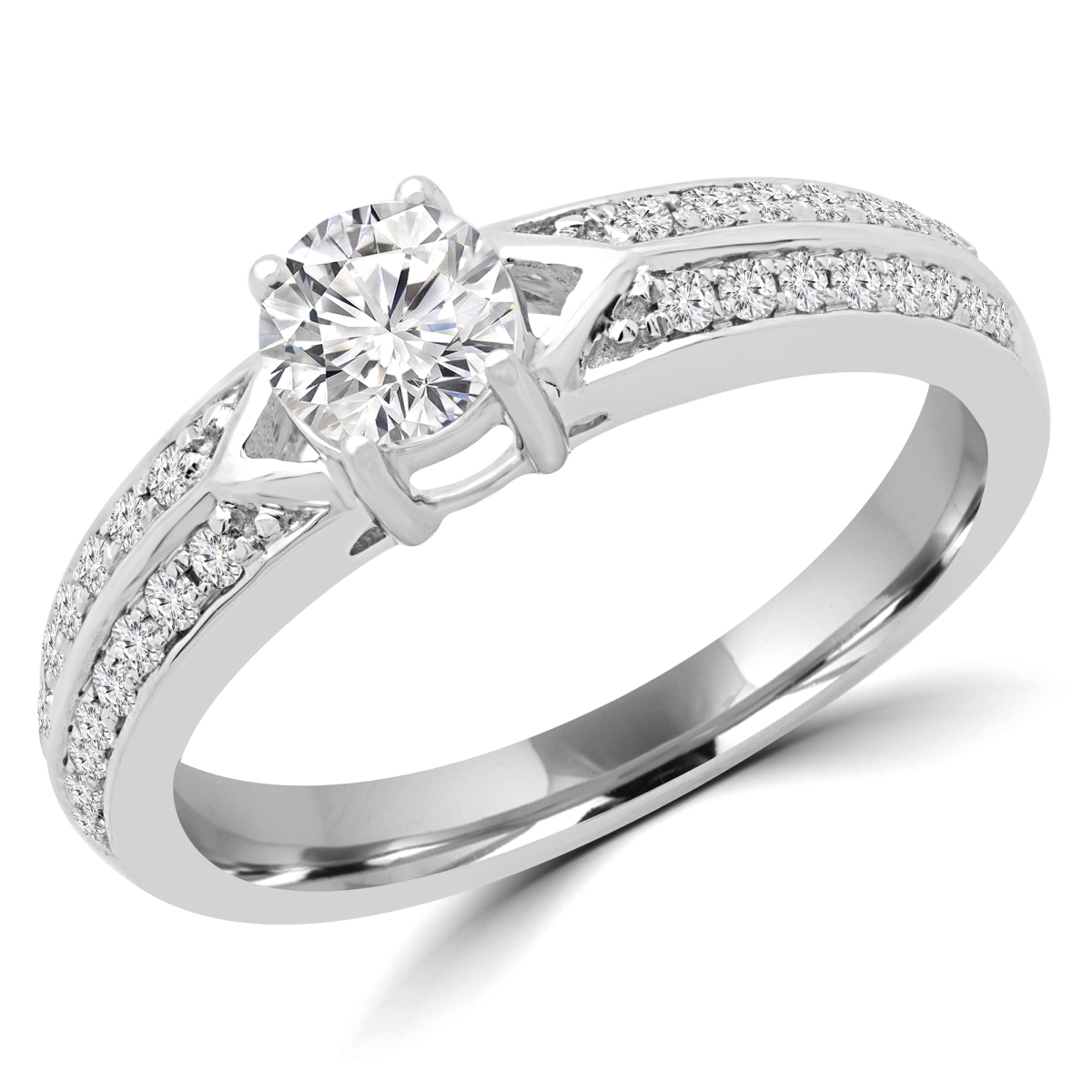 MD180578-3 0.75 CTW Round Diamond Solitaire with Accents Engagement Ring in 14K White Gold - Size 3