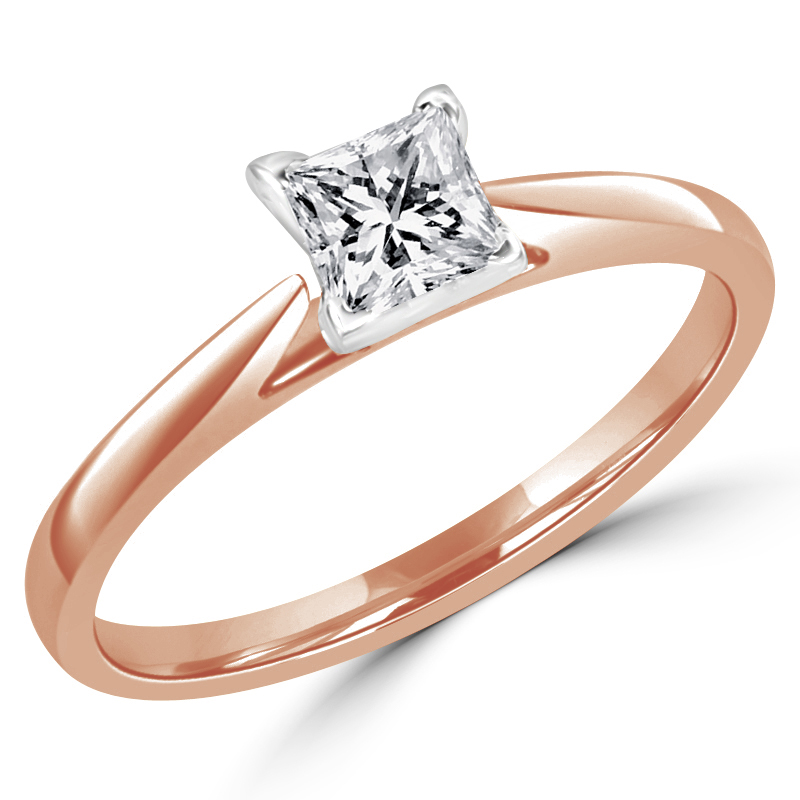MD180003-8.25 0.3 CT Princess Diamond Solitaire Engagement Ring in 14K Rose Gold - Size 8.25