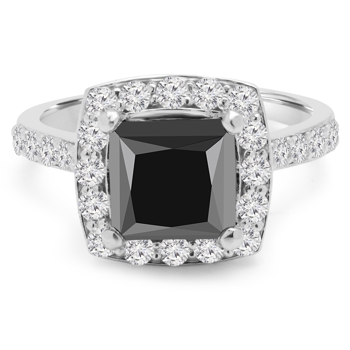 Picture of Majesty Diamonds MD190210-P 2.875 CTW Princess Black Diamond Cushion Halo Engagement Ring in 14K White Gold with Accents