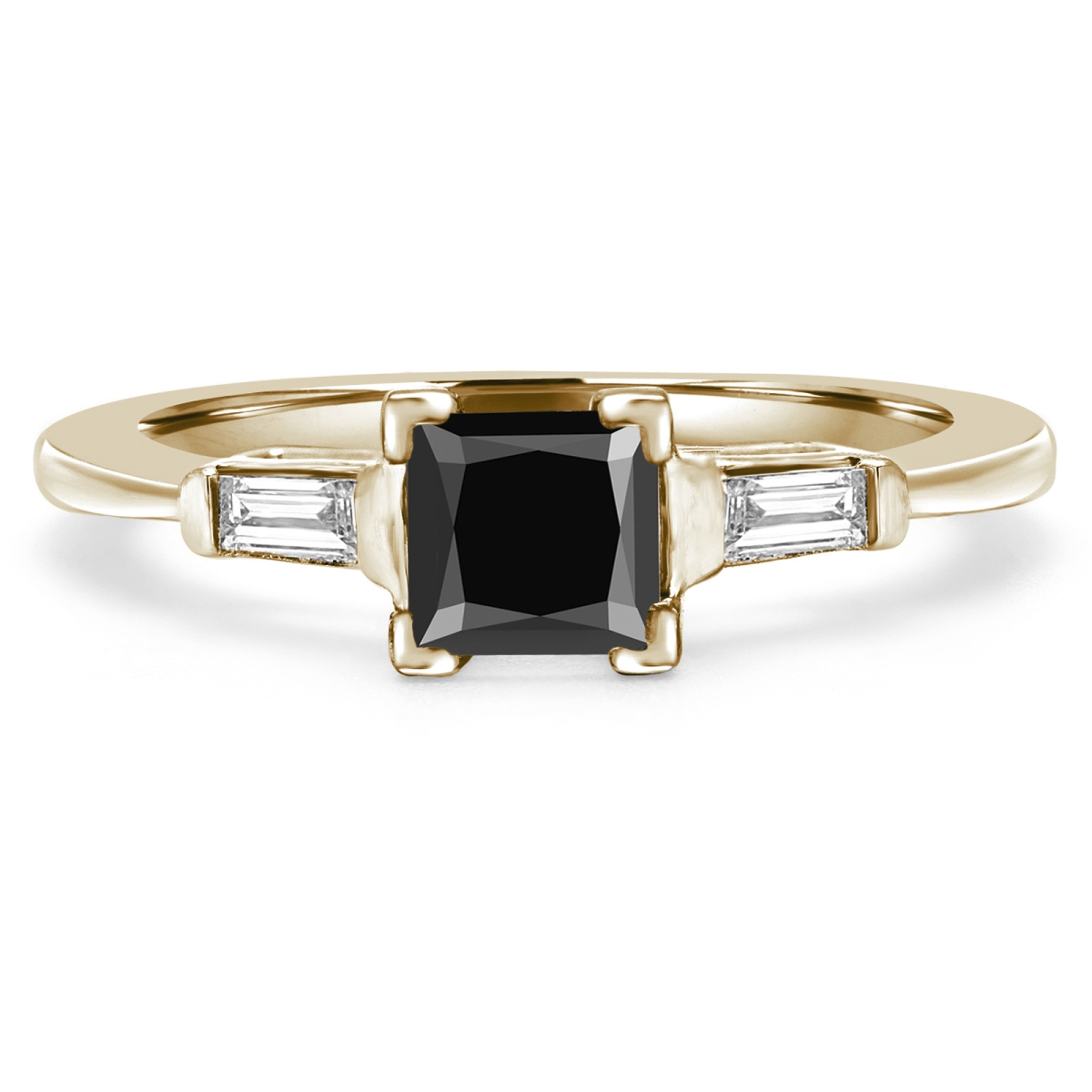 MD190392-7 1.5 CTW Round Black Diamond Three-Stone Engagement Ring in 14K Yellow Gold - Size 7