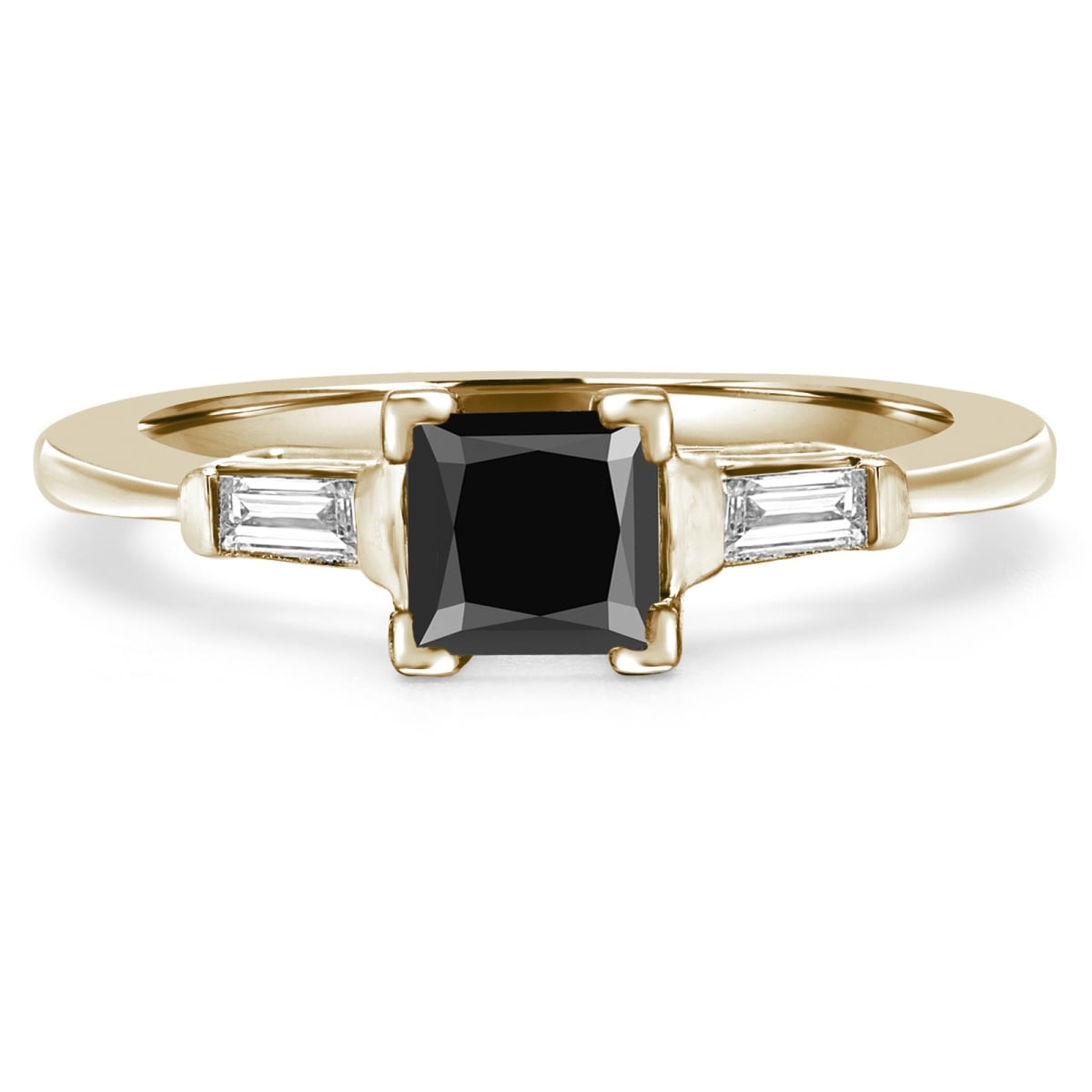 MD190392-9 1.5 CTW Round Black Diamond Three-Stone Engagement Ring in 14K Yellow Gold - Size 9