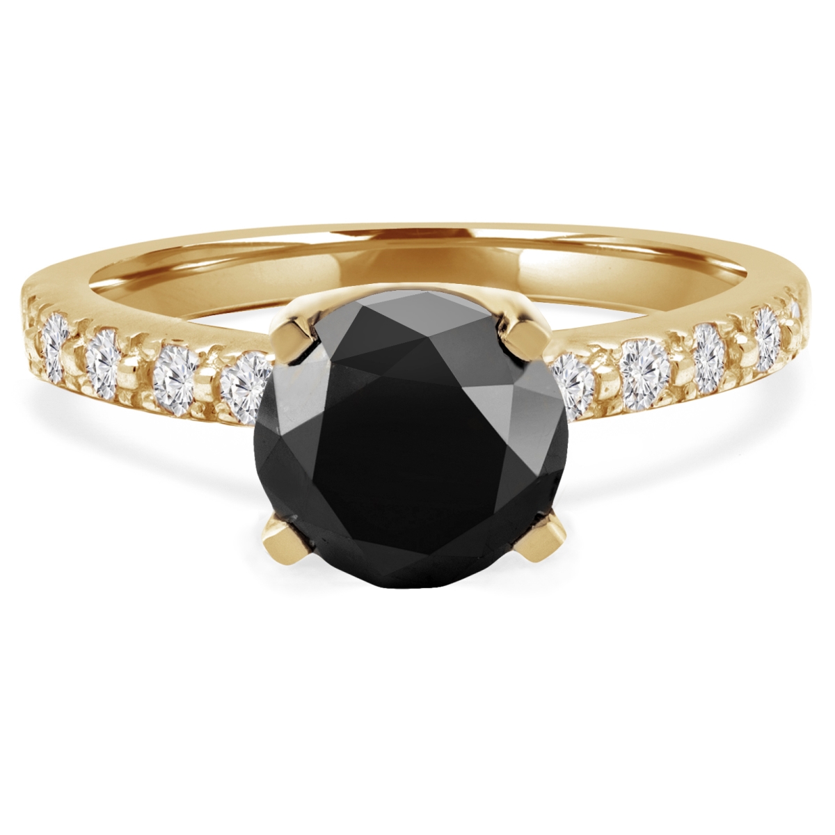 MD190339-7.75 2.1 CTW Round Black Diamond Solitaire with Accents Engagement Ring in 14K Yellow Gold - Size 7.75