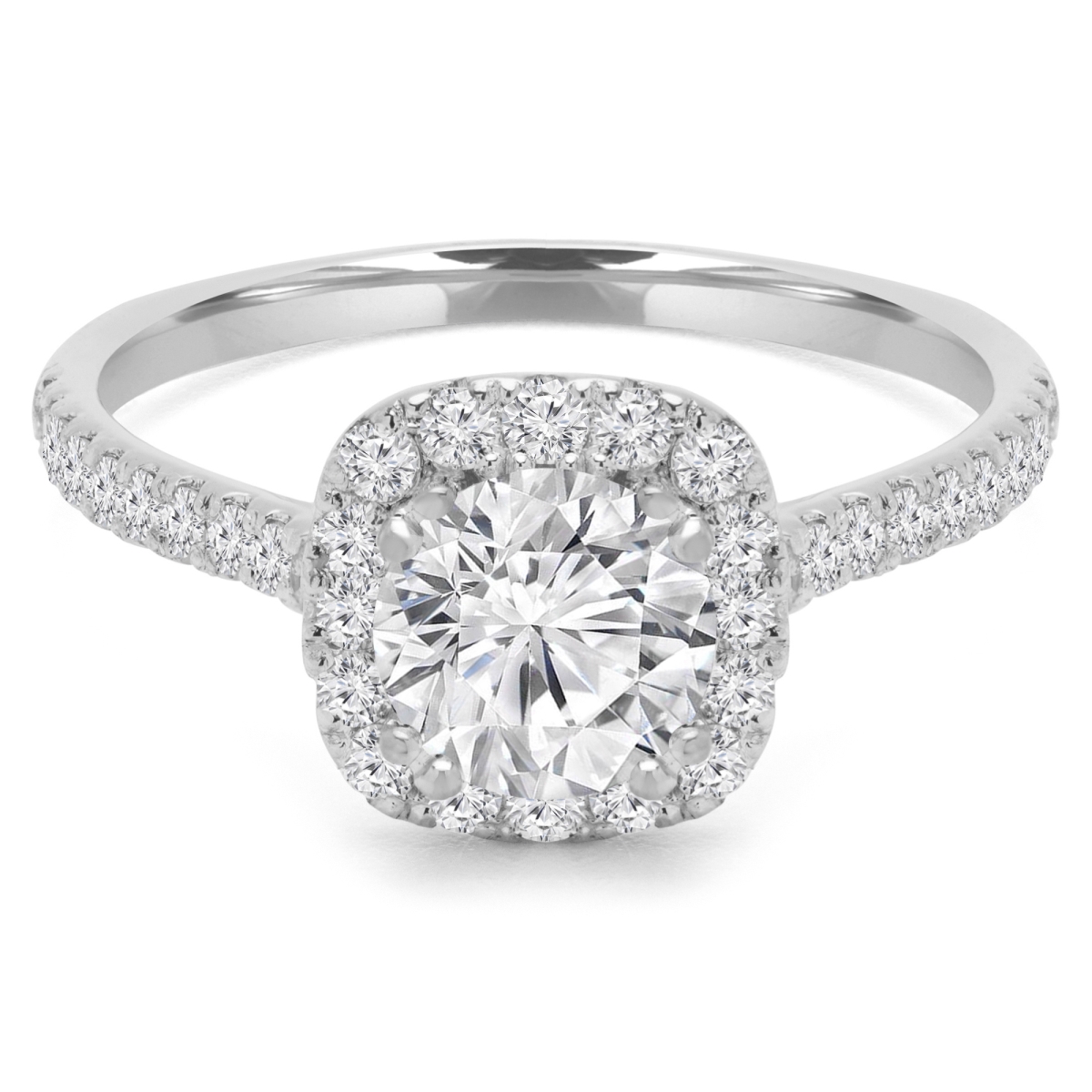 Picture of Majesty Diamonds MD190231-P 1 CTW Round Diamond Cushion Halo Engagement Ring in 14K White Gold with Accents