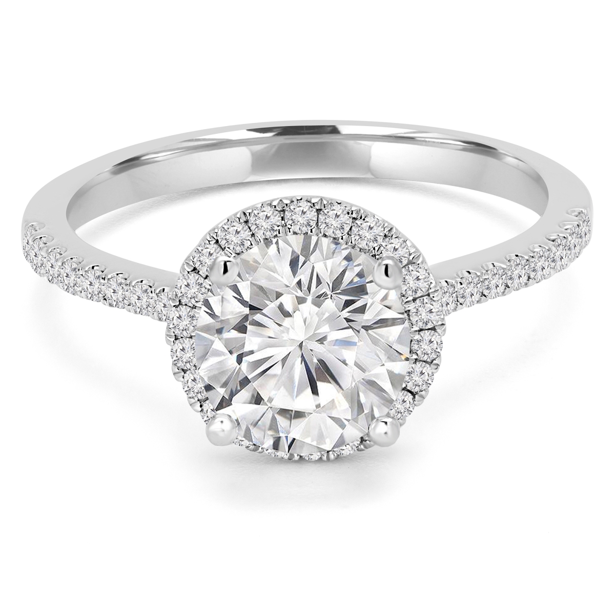 MD190233-3 1.375 CTW Round Diamond Halo Engagement Ring in Platinum White with Accents - Size 3 -  Majesty Diamonds