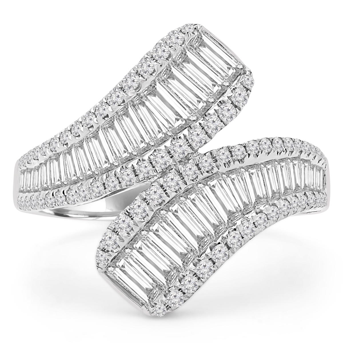 MD190283-4 1.4 CTW Round Diamond Bypass Cocktail Ring in 18K White Gold - Size 4