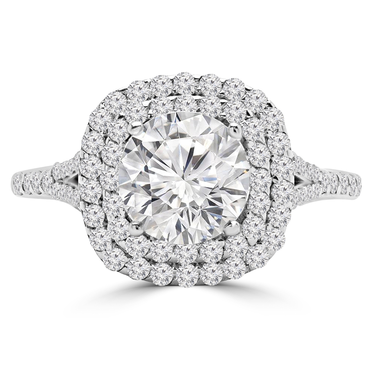 Picture of Majesty Diamonds MD190205-P 1.25 CTW Round Diamond Double Cushion Split Shank Cathedral Halo Engagement Ring in 14K White Gold with Accents