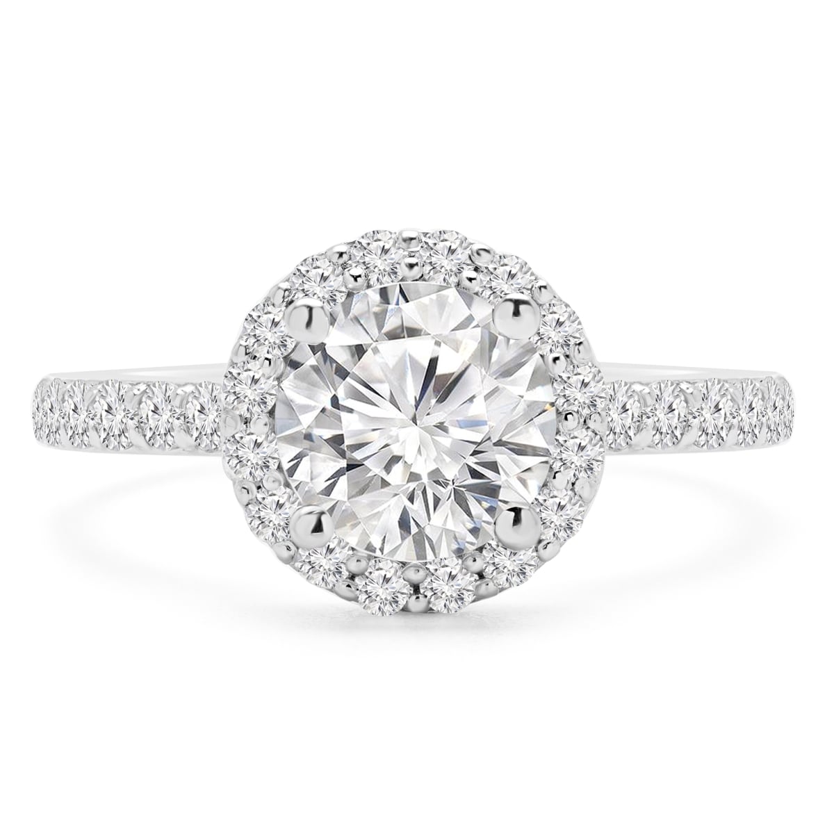 MD190206-7.25 1.2 CTW Round Diamond Cathedral with Open Bridge Halo Engagement Ring in 14K White Gold with Accents - Size 7.25