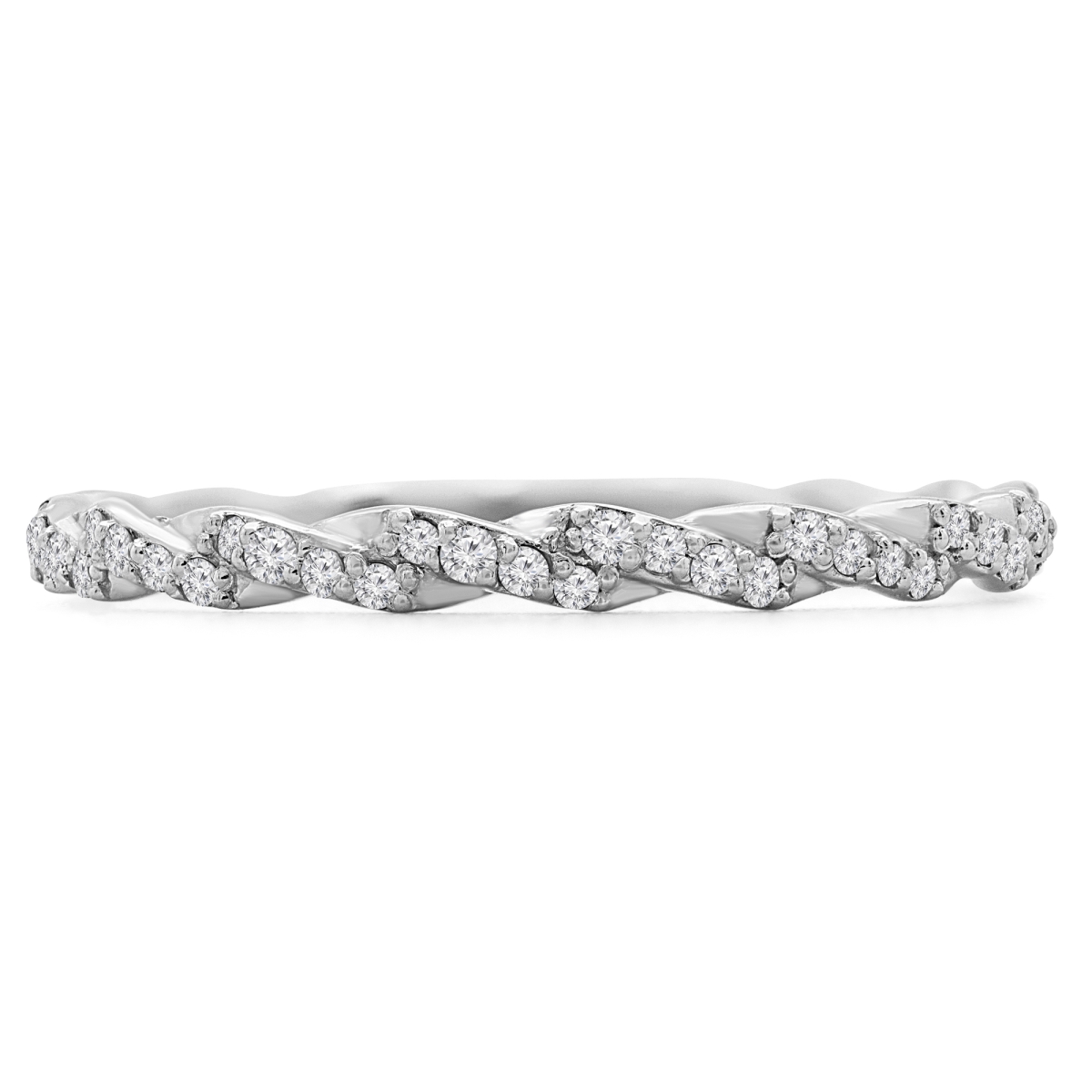 MD190215-7.75 0.2 CTW Round Diamond Twisted Semi-Eternity Wedding Band Ring in 14K White Gold - Size 7.75