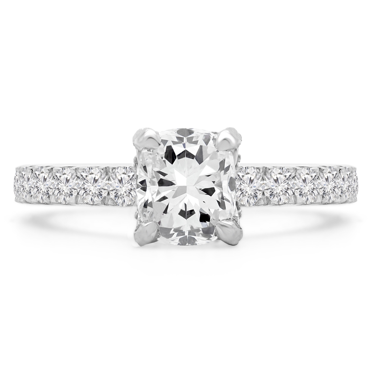 MD190262-8.75 2.2 CTW Cushion Diamond Solitaire with Accents Engagement Ring in 14K White Gold - Size 8.75