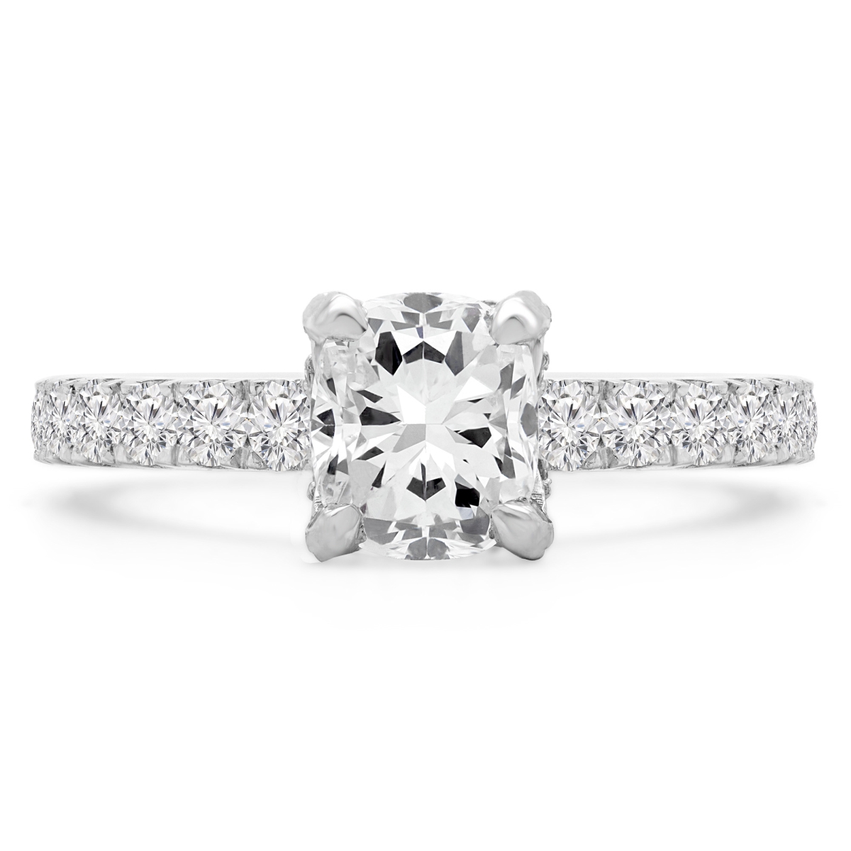 Picture of Majesty Diamonds MD190262-P 2.2 CTW Cushion Diamond Solitaire with Accents Engagement Ring in 14K White Gold