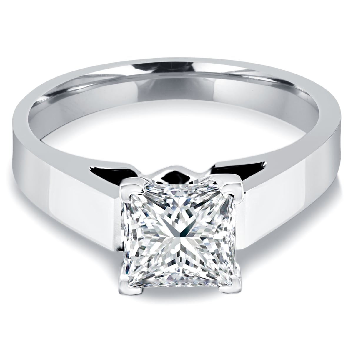 0.33 CT Princess Diamond Cathedral Solitaire Engagement Ring in 14K White Gold - Size 8.25