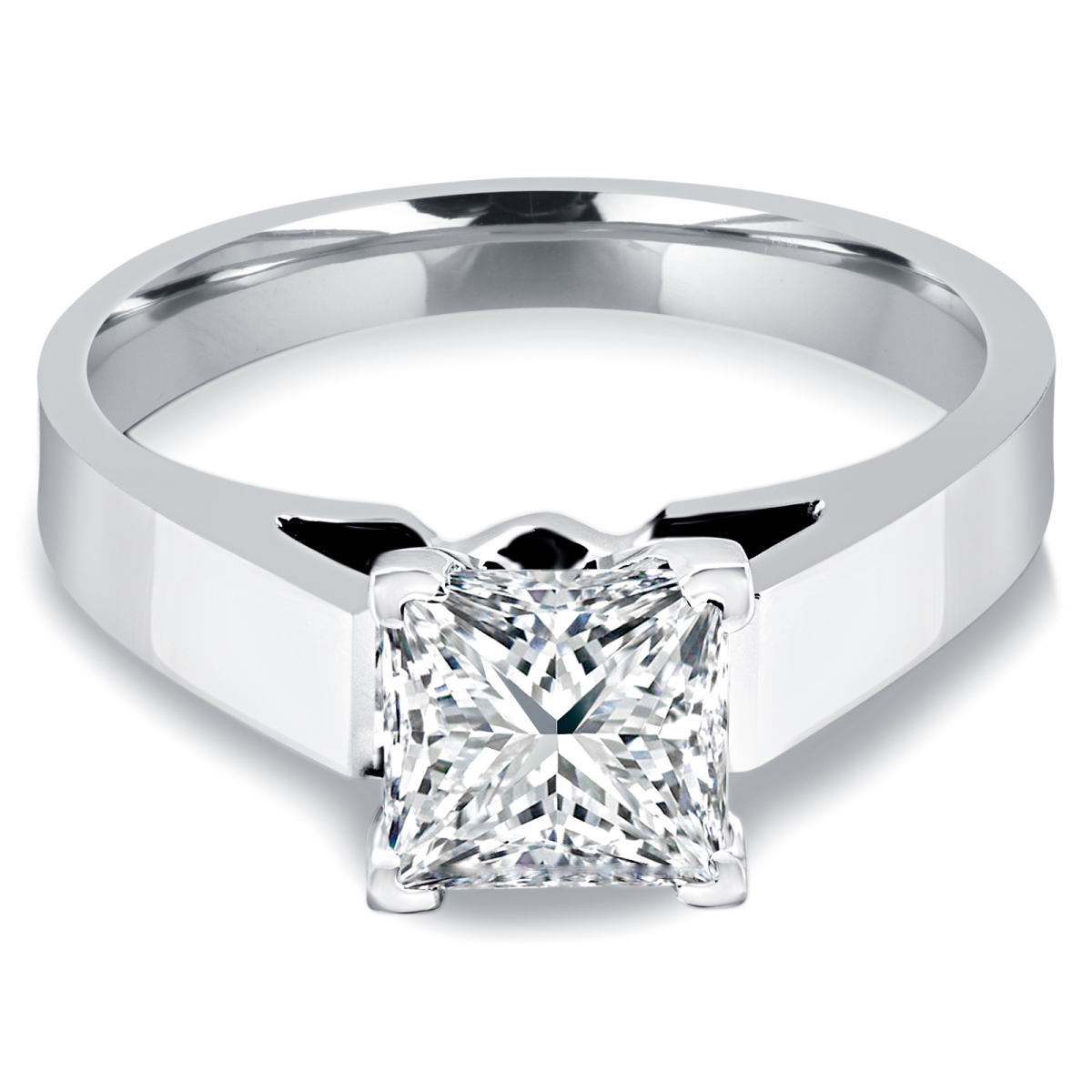 0.33 CT Princess Diamond Cathedral Solitaire Engagement Ring in 14K White Gold