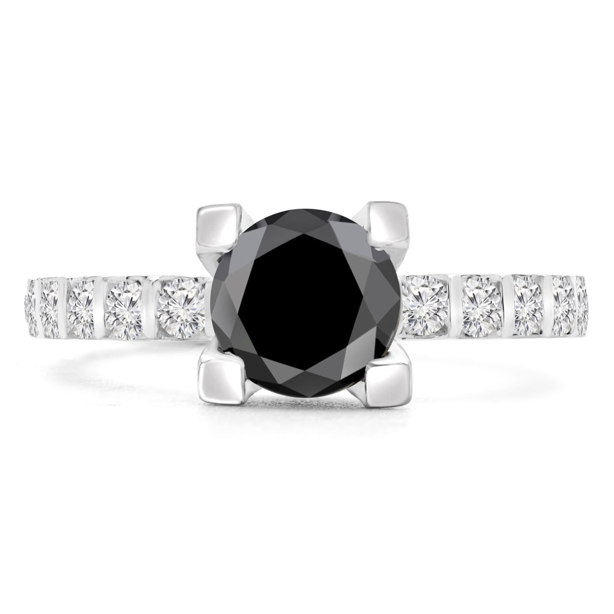 MD190411-7.25 2.4 CTW Round Black Diamond Solitaire with Accents Engagement Ring in 14K White Gold - Size 7.25