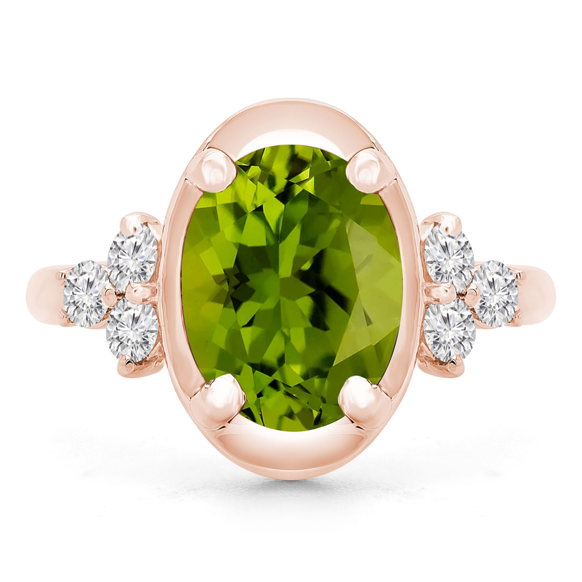 Picture of Majesty Diamonds MD190412-3 3.9 CTW Oval Green Peridot Cocktail Ring in 14K Rose Gold - Size 3