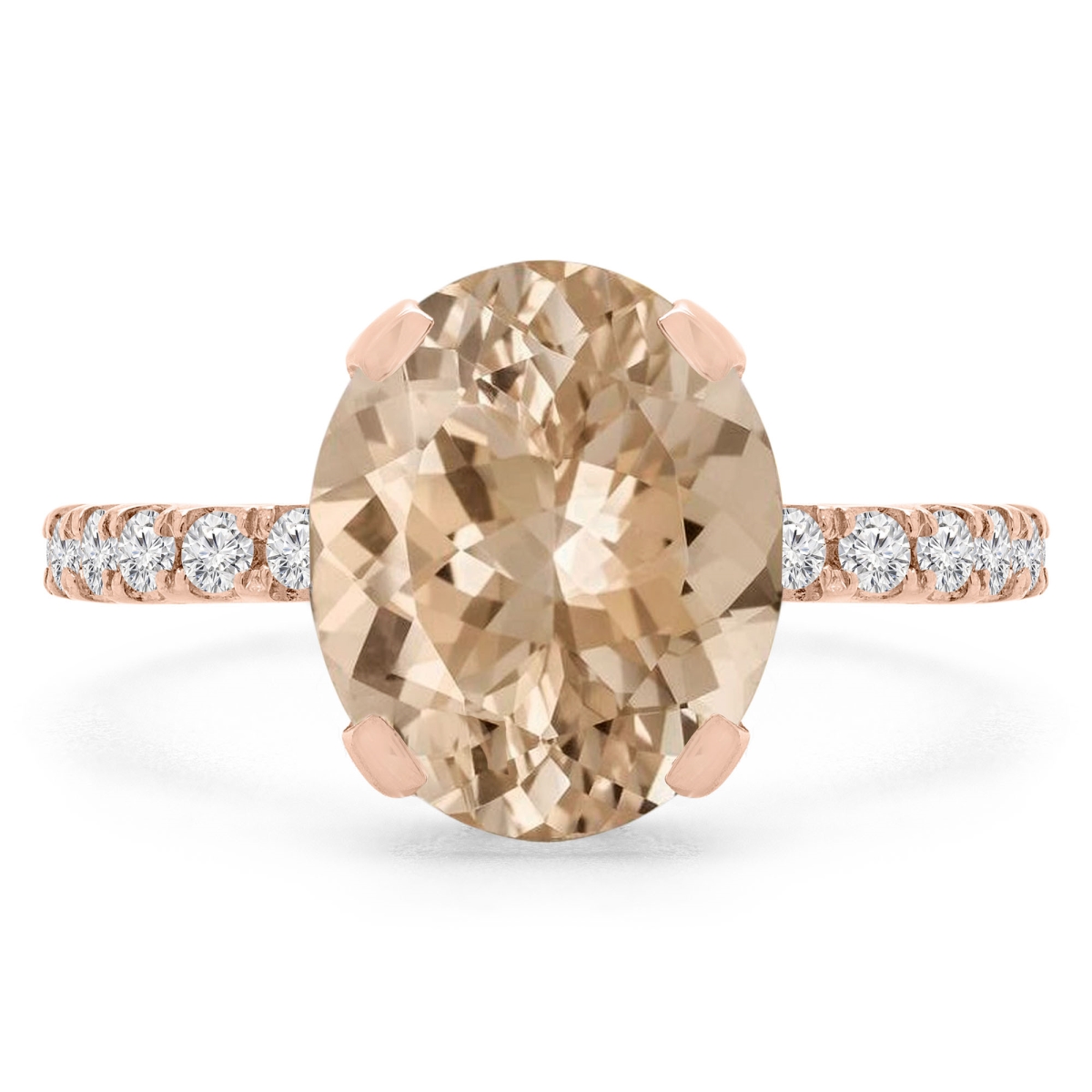 3.4 CTW Oval Pink Morganite Under Halo Engagement Ring in 14K Rose Gold - Size 3