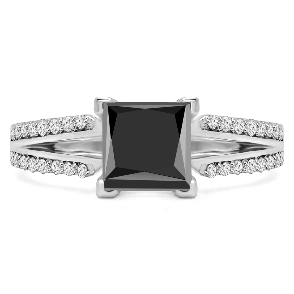 1.67 CTW Princess Black Diamond Split-Shank Engagement Ring in 14K White Gold - Size 6.25