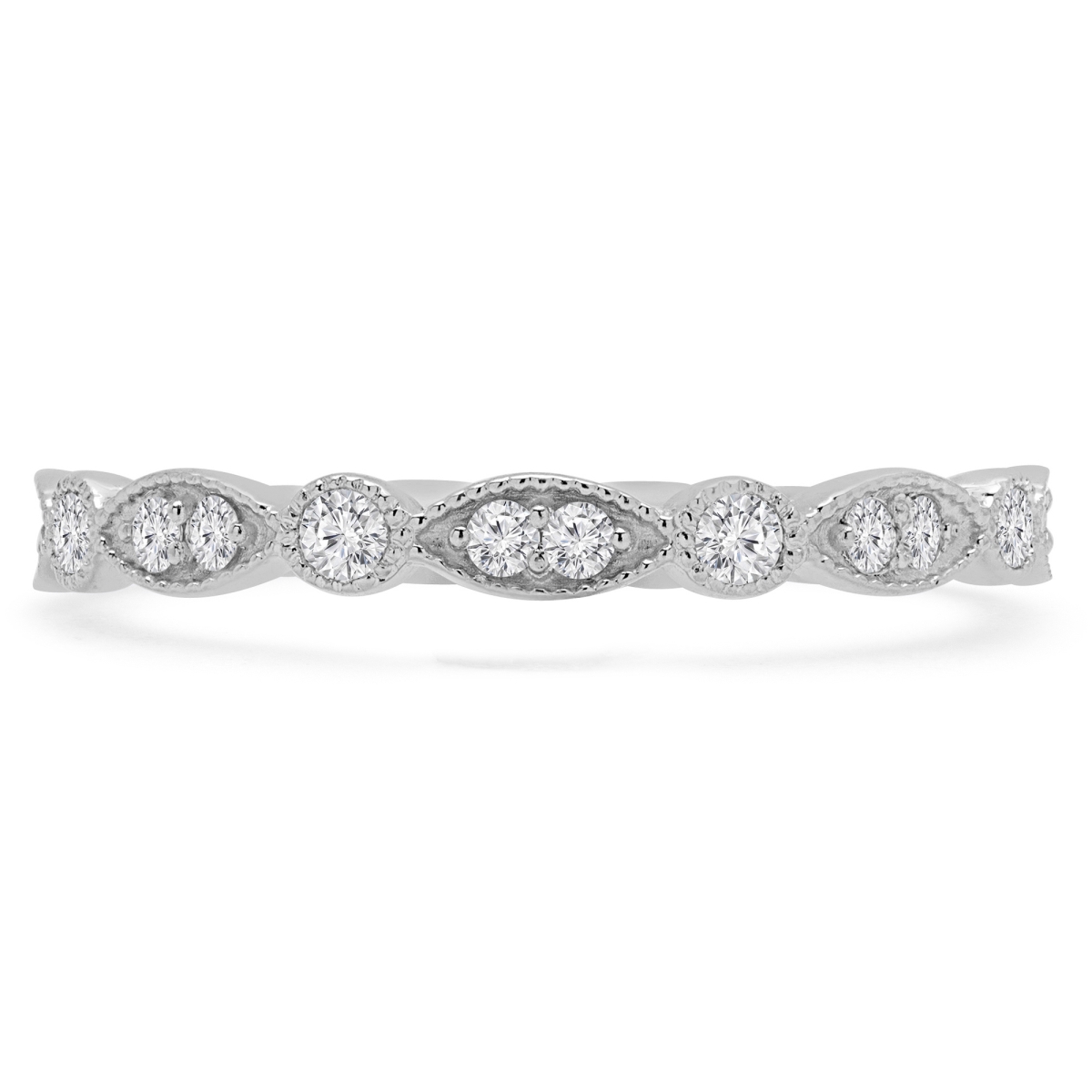 0.2 CTW Round Diamond Vintage Semi-Eternity Wedding Band Ring in 14K White Gold - Size 7.75