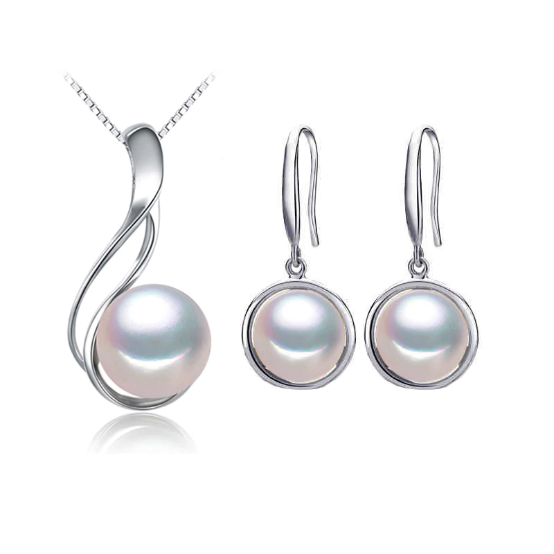 Picture of Majesty Diamonds MDS210065 Round White Freshwater Pearl Earrings & Pendant Set in 0.925 White Sterling Silver