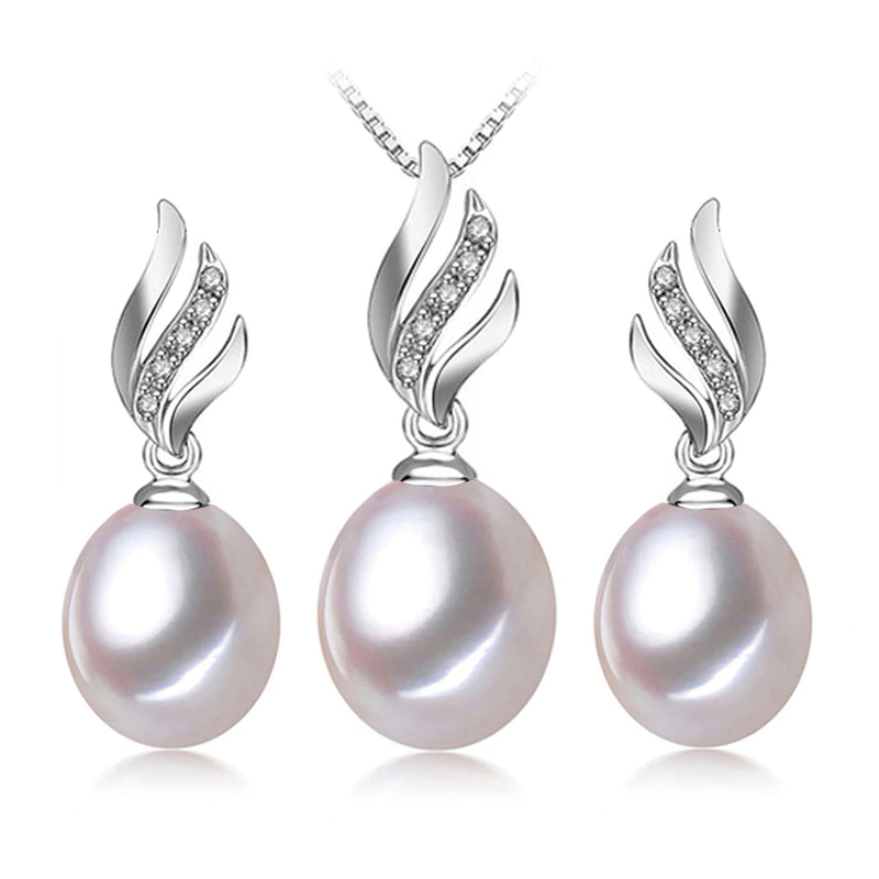 Picture of Majesty Diamonds MDS210066 Round White Freshwater Pearl Earrings & Pendant Set in 0.925 White Sterling Silver