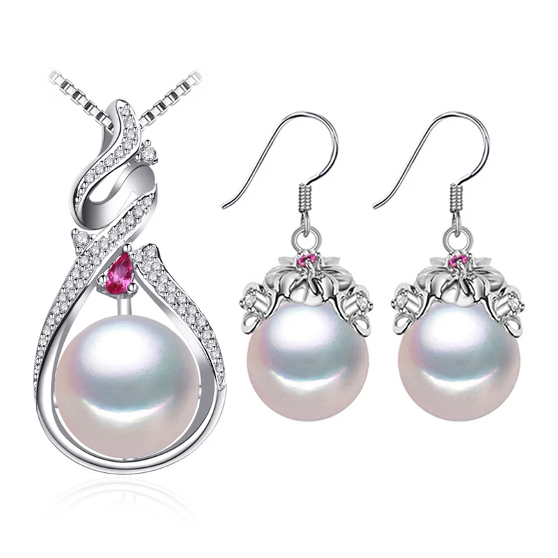 Picture of Majesty Diamonds MDS210067 Round White Freshwater Pearl Earrings & Pendant Set in 0.925 White Sterling Silver