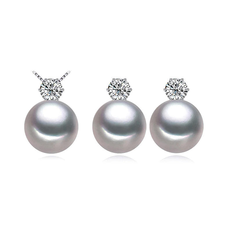 Picture of Majesty Diamonds MDS210070 Round White Freshwater Pearl Earrings & Pendant Set in 0.925 White Sterling Silver
