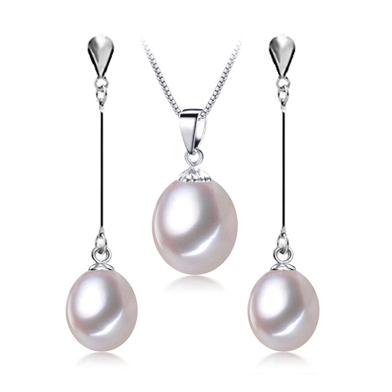 Picture of Majesty Diamonds MDS210071 Teardrop White Freshwater Pearl Drop&#44; Dangle Earrings & Pendant Set in 0.925 White Sterling Silver