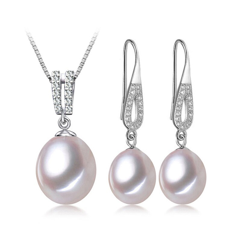 Picture of Majesty Diamonds MDS210072 Teardrop White Freshwater Pearl Earrings & Pendant Set in 0.925 White Sterling Silver