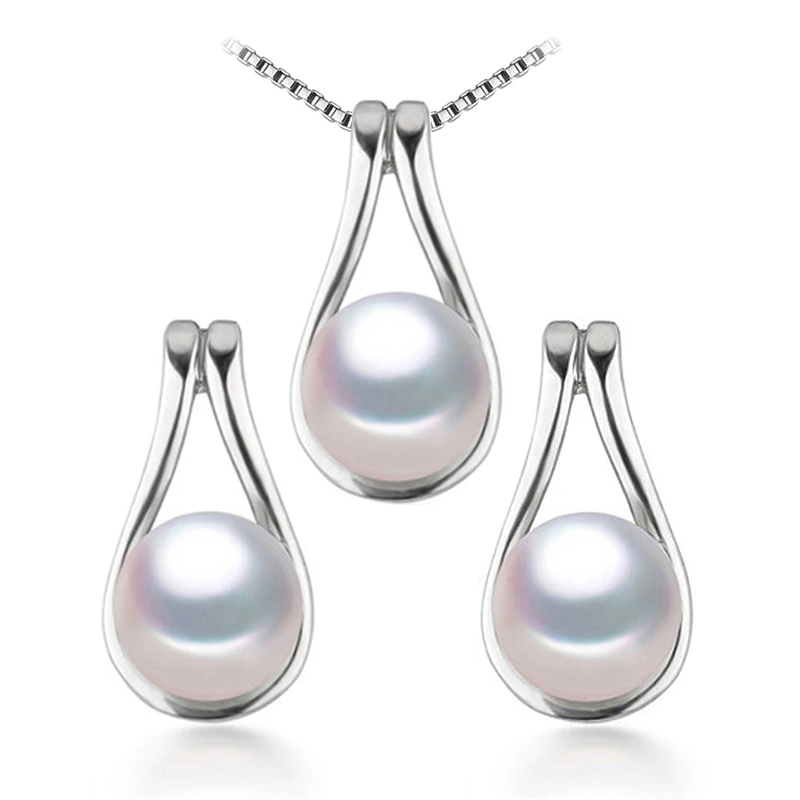 Picture of Majesty Diamonds MDS210074 Round White Freshwater Pearl Drop&#44; Dangle Earrings & Pendant Set in 0.925 White Sterling Silver