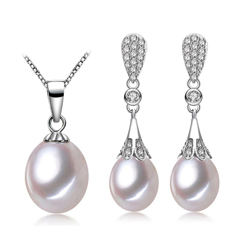 Picture of Majesty Diamonds MDS210076 Teardrop White Freshwater Pearl Drop&#44; Dangle Earrings & Pendant Set in 0.925 White Sterling Silver