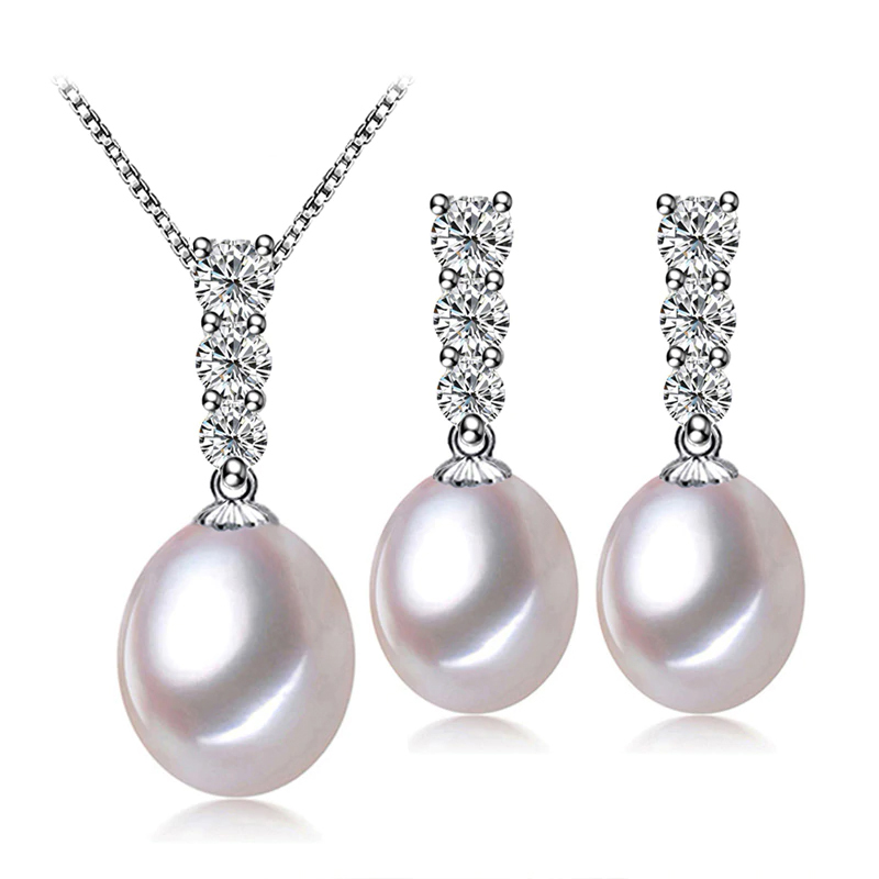 Picture of Majesty Diamonds MDS210078 Teardrop White Freshwater Pearl Drop&#44; Dangle Earrings & Pendant Set in 0.925 White Sterling Silver