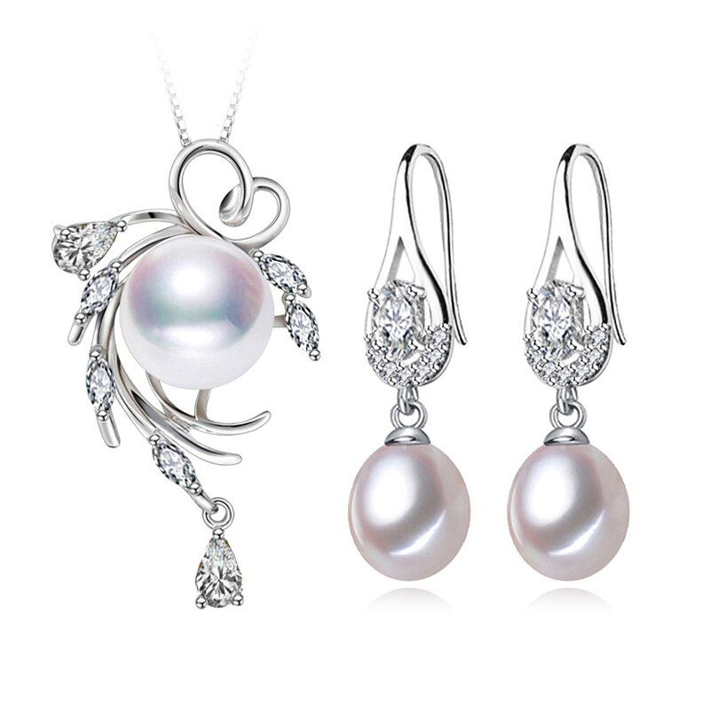 Picture of Majesty Diamonds MDS210079 Multi White Freshwater Pearl Drop&#44; Dangle Dreamcatcher Earrings & Pendant Set in 0.925 White Sterling Silver