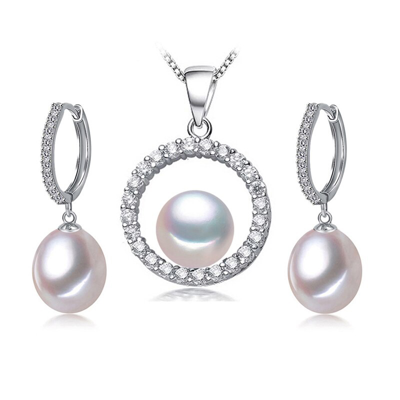 Picture of Majesty Diamonds MDS210080 Multi White Freshwater Pearl Drop&#44; Dangle Circle Earrings & Pendant Set in 0.925 White Sterling Silver
