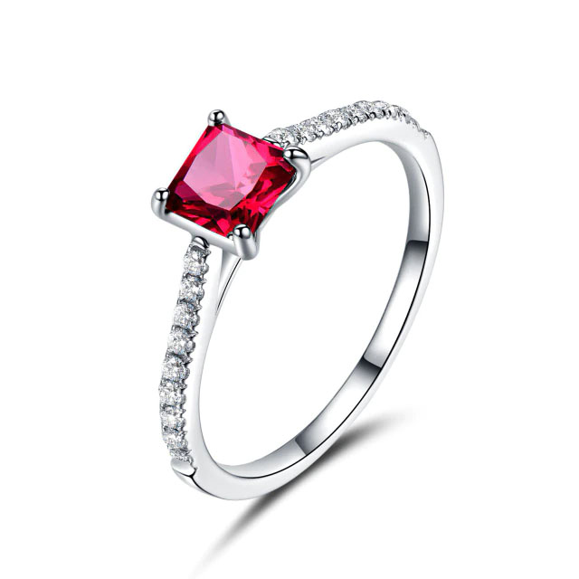MDS210201 Princess Red Nano Ruby Cocktail Ring in 0.925 White Sterling Silver - Size 6 -  Majesty Diamonds