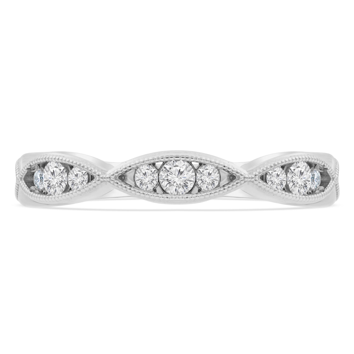 MD210397-6.5 0.4 CTW Round Diamond Vintage Semi-Eternity Anniversary Wedding Band Ring in 14K White Gold - Size 6.5