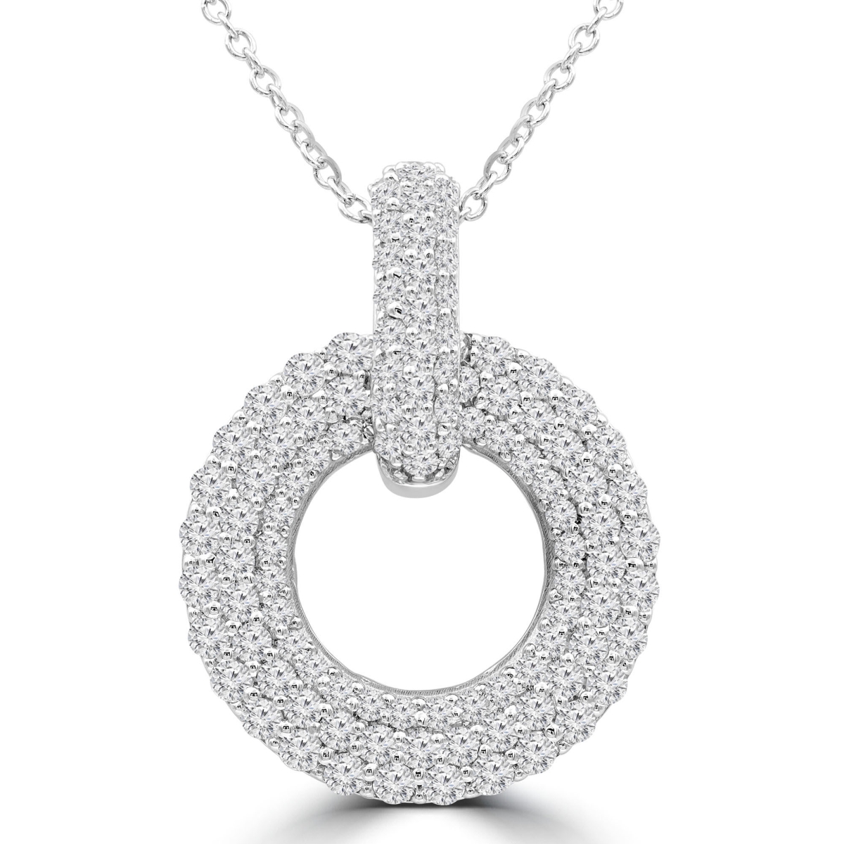 MDR210041 1.4 CTW Round Diamond Three Row Circle Pendant Necklace in 14K White Gold