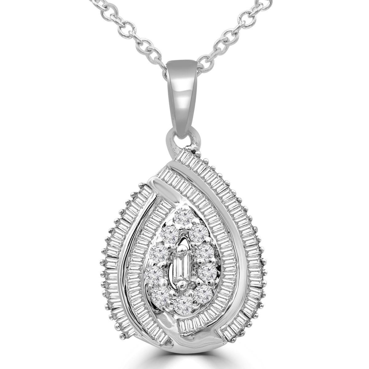 0.4 CTW Round Diamond Pear Pendant Necklace in 14K White Gold