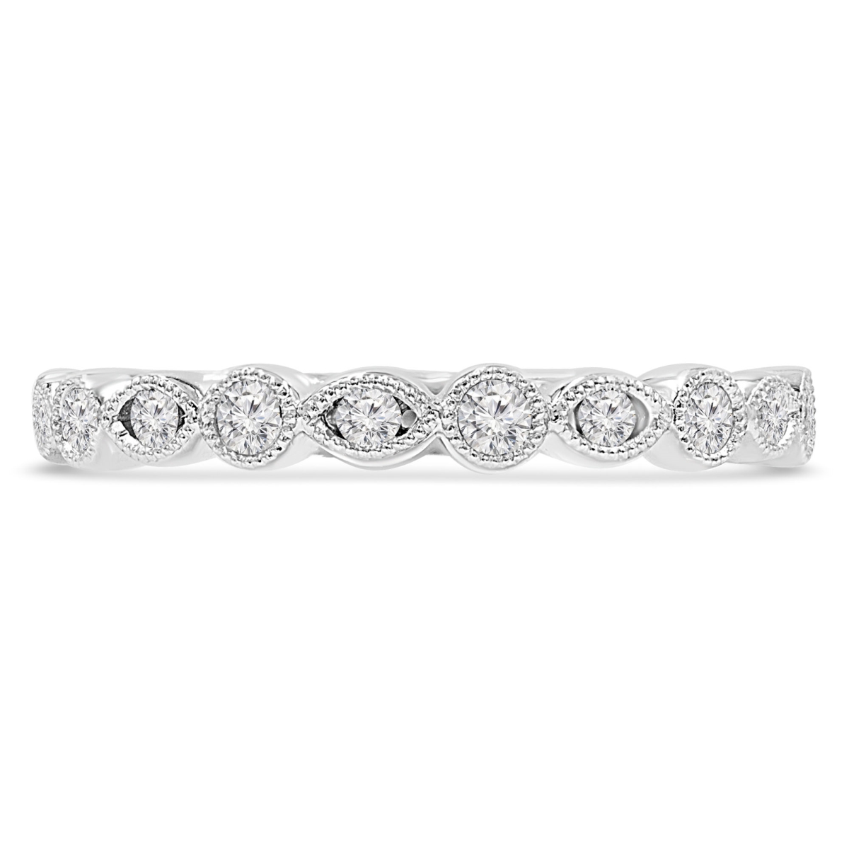 MDR210137-3.5 0.25 CTW Round Diamond Vintage Semi-Eternity Ring in 14K White Gold - Size 3.5