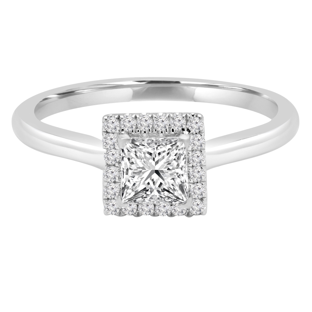 0.5 CTW Princess Diamond Princess Halo Engagement Ring in 18K White Gold - Size 4