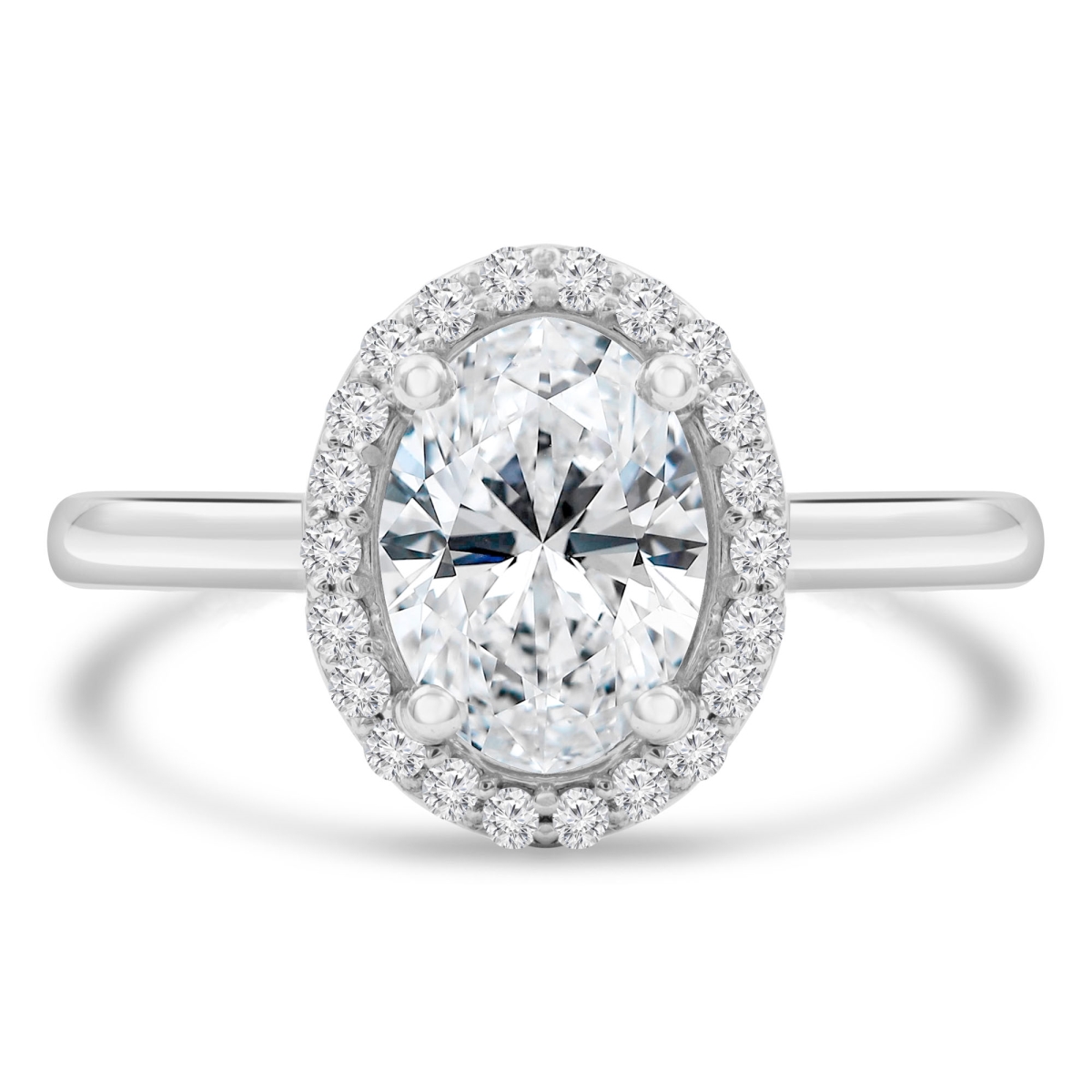 MD210239-4 1.25 CTW Oval Diamond Halo Engagement Ring in 14K White Gold - Size 4